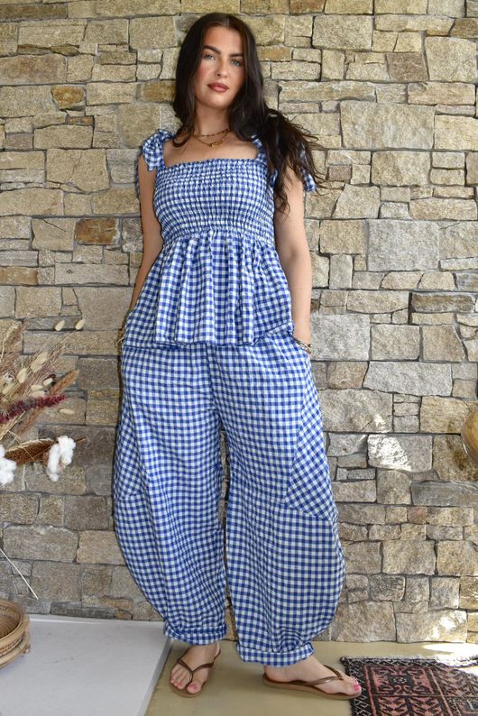 Nonni Gingham Bandeau Cami Malibu Blue
